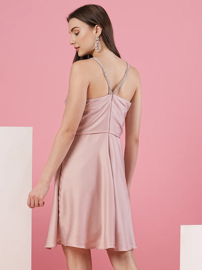 globus Women Satin Shoulder Straps Opaque Fit & Flare Party Dress