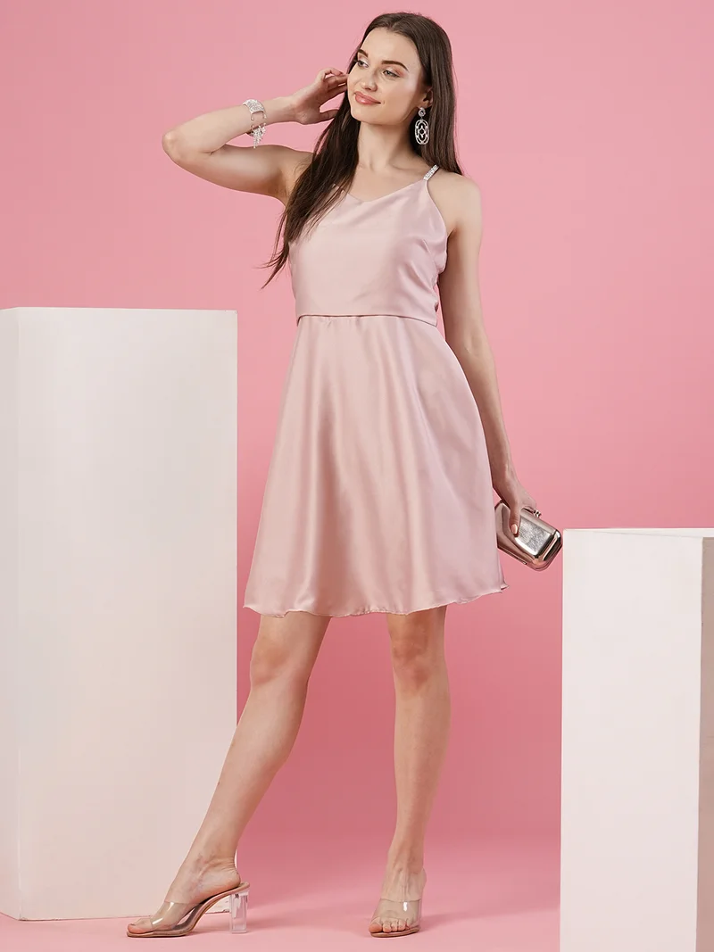 globus Women Satin Shoulder Straps Opaque Fit & Flare Party Dress