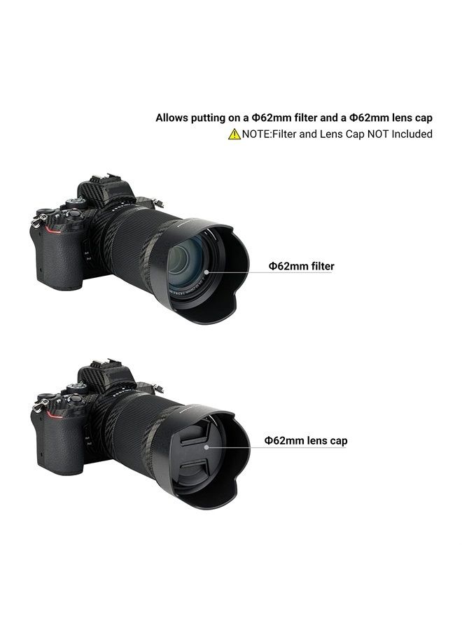 JJC Lens Hood for NIKKOR Z DX 50-250mm F4.5-6.3 VR, NIKKOR Z 50mm f/1.8 S Lens, Reversible Lens Shade Replace Nikon HB-90A and HB-90 Hood, Compatible with 62mm Filters and 62mm Lens Cap