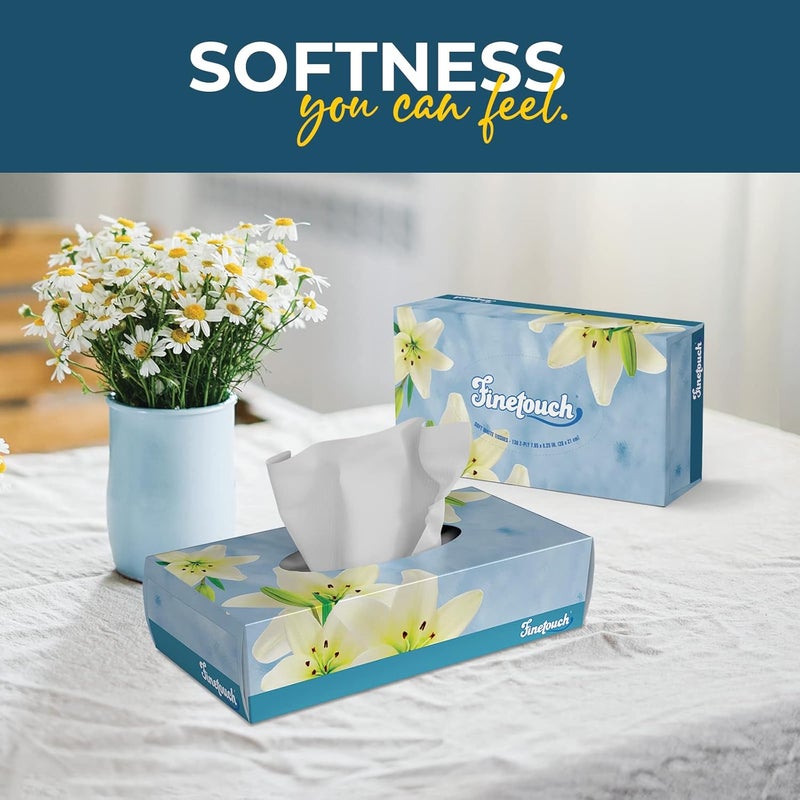 Fine Touch 2-Ply Facial Tissues – 6 Boxes of 130 Soft Tissues (780 Total) – Strong & Gentle Tissue for Home, Office, or Travel Use - Image 3