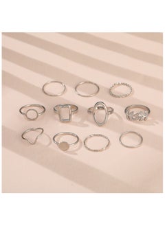 Huitich 11 Pcs Silver-Tone Minimalist Geometric Ring Set  - Image 3