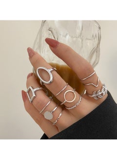 Huitich 11 Pcs Silver-Tone Minimalist Geometric Ring Set  - Image 4