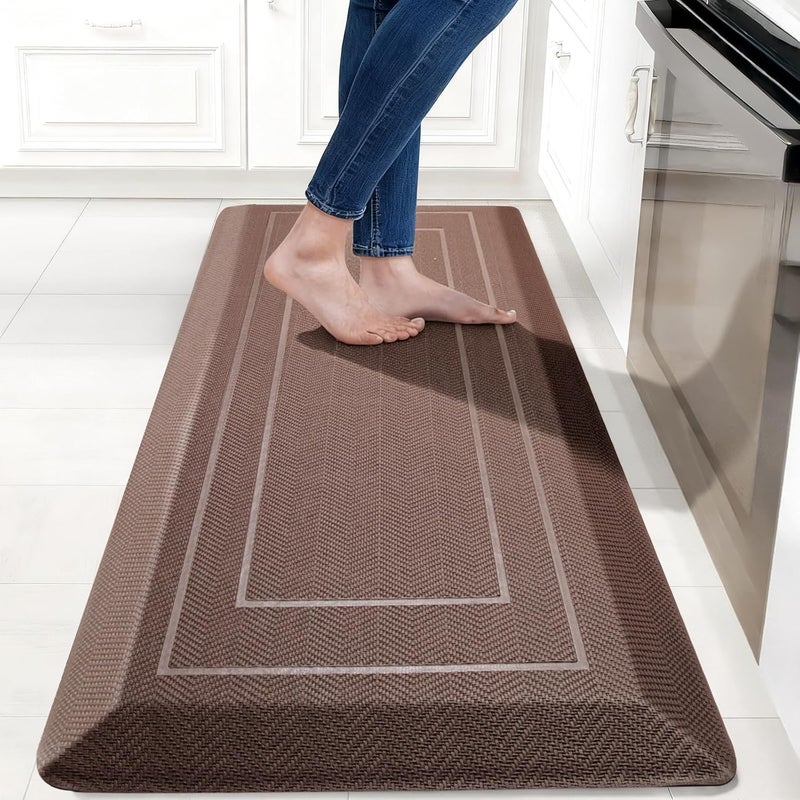 UKISS 9/10"" Extra Thick Cushioned Anti Fatigue Kitchen Mat, Waterproof High Density Foam Standing Desk Mat, Non-Slip Ergonomic Comfort Mat for Kitchen, Office,Workstation Black (Brown, 20" X 48") - Image 1