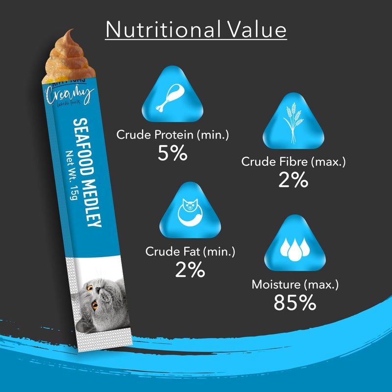 Kitty Yums Creamy Lickable Cat Treats, Seafood Medely, Pack Of 5 (25 Pcs, 375Gm) | Rich In Protein, Promotes Hydration, No Artificial Preservatives | Best For Training & Bonding | For Kitten & Adult - Image 4