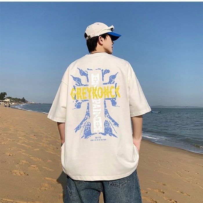 American Style Trendy Brand Short-Sleeved T-Shirt Men'S Summer Plump Handsome Oversize Loose Heavy-Weight High Street Trendy High-End Sense Half-Sleeved T-Shirt - Image 2