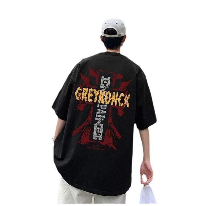 American Style Trendy Brand Short-Sleeved T-Shirt Men'S Summer Plump Handsome Oversize Loose Heavy-Weight High Street Trendy High-End Sense Half-Sleeved T-Shirt - Image 5