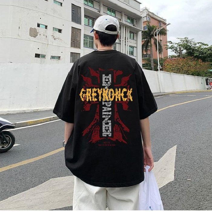 American Style Trendy Brand Short-Sleeved T-Shirt Men'S Summer Plump Handsome Oversize Loose Heavy-Weight High Street Trendy High-End Sense Half-Sleeved T-Shirt - Image 3