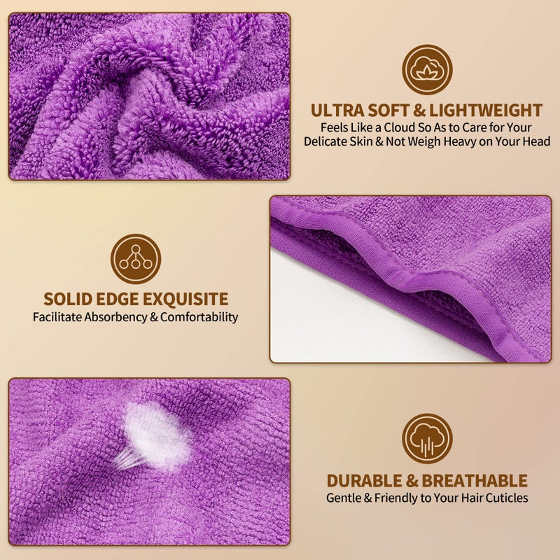 Nexcover Microfiber Hair Towel  2 Pack (Grey+Purple) 9.8 Inch X 25.5 Inch Hair Turbans Ultra Absorbent Fast Drying Towel Wraps Head Towels For Women Wet Hair Long Curly Thick Frizzy Hair - Image 2