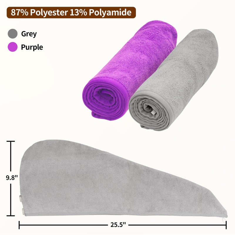 Nexcover Microfiber Hair Towel  2 Pack (Grey+Purple) 9.8 Inch X 25.5 Inch Hair Turbans Ultra Absorbent Fast Drying Towel Wraps Head Towels For Women Wet Hair Long Curly Thick Frizzy Hair - Image 4