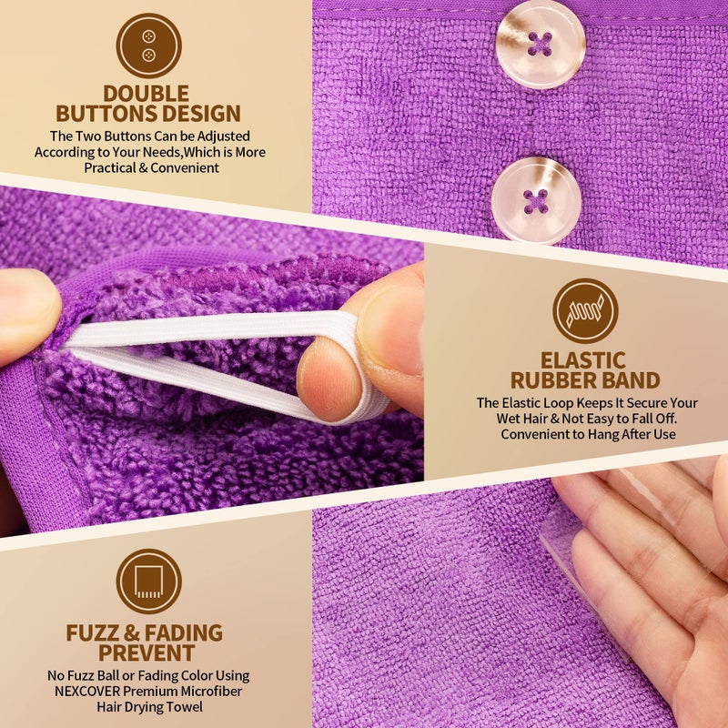Nexcover Microfiber Hair Towel  2 Pack (Grey+Purple) 9.8 Inch X 25.5 Inch Hair Turbans Ultra Absorbent Fast Drying Towel Wraps Head Towels For Women Wet Hair Long Curly Thick Frizzy Hair - Image 3