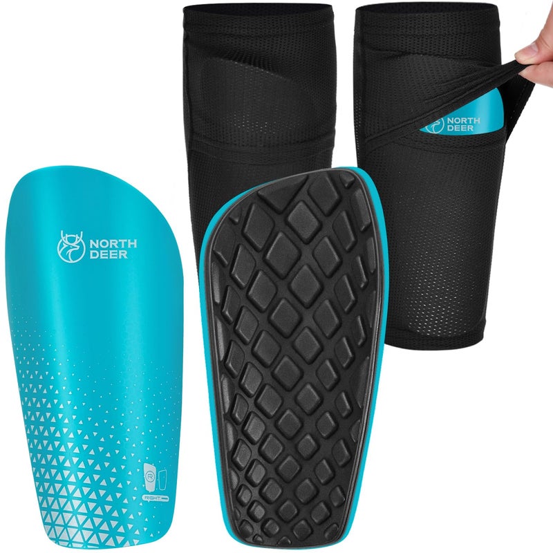 Northdeer Soccer Shin Pads for incl Sleeves with Optimized Insert Pocket Protective Soccer Equipment for Kids Adults Blue M - Image 2