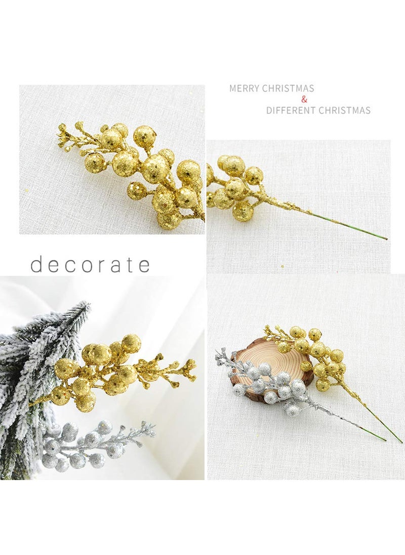 Artiflr Artiflr 14 Pack Christmas Glitter Berries Stems  7.8Inch Artificial Christmas Picks for Christmas Tree Ornaments  DIY Xmas Wreath  Crafts  Holiday and Home Decor  Gold  - Image 4