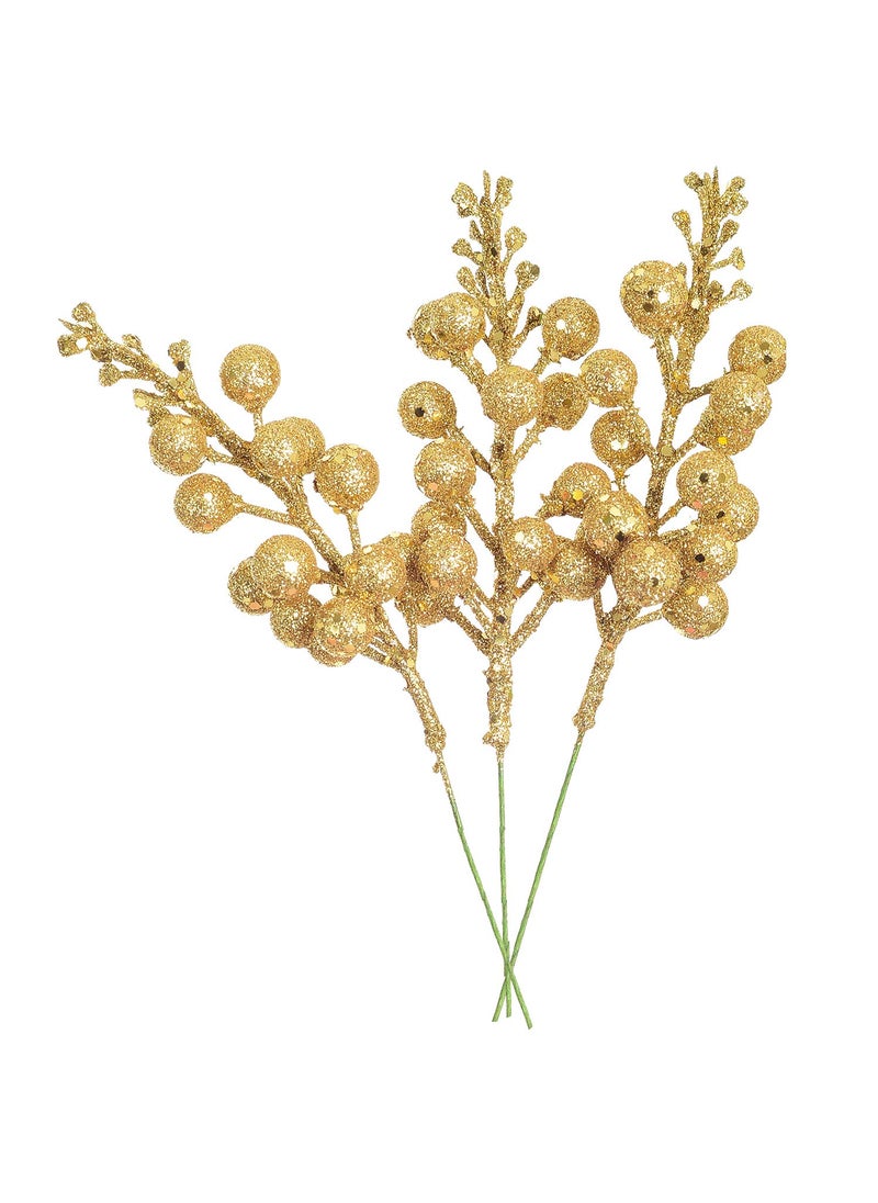 Artiflr Artiflr 14 Pack Christmas Glitter Berries Stems  7.8Inch Artificial Christmas Picks for Christmas Tree Ornaments  DIY Xmas Wreath  Crafts  Holiday and Home Decor  Gold  - Image 1