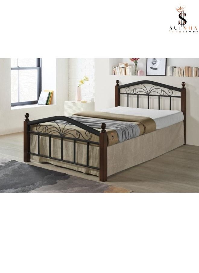 SULSHA - Wooden Steel Double Size Bed Cherry Brown Legs -120 x 190 cm SB-double - Image 1