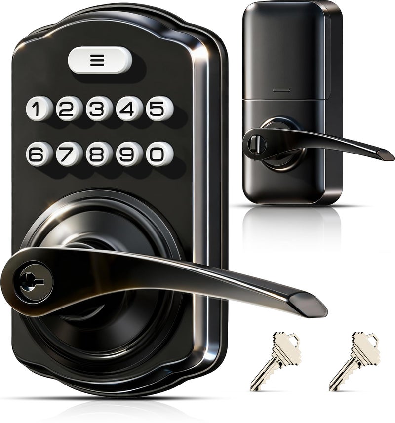 Veise Keypad Door Lock with Handle Keyless Entry for Front Door Bedroom Electronic Lock with Code AutoLocking Easy Installation Passage Mode Matte Black - Image 2