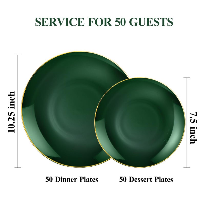 Bestluck 100PCS Green Gold Plastic Plates  Green Disposable Plates for Party  Include 50 Dinner Plates  50 Dessert Plates for 50 Guests - Image 1