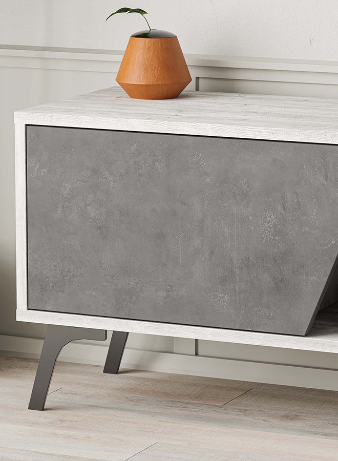 Mourah Home Fiona Tv Cabinet Up To 70'' Inch Tv| 3Door And 2Tier Storage Cabinet| Tv Units For Living Room|180X35.6X48 Cm|White Retro Grey  - Image 4