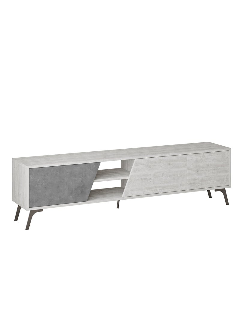 Mourah Home Fiona Tv Cabinet Up To 70'' Inch Tv| 3Door And 2Tier Storage Cabinet| Tv Units For Living Room|180X35.6X48 Cm|White Retro Grey  - Image 5