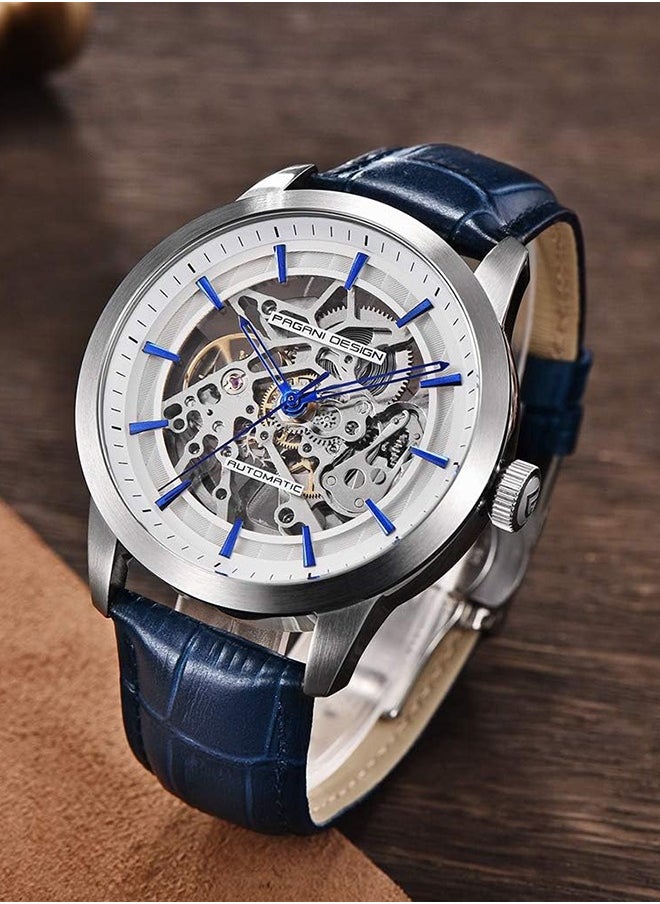 PAGANI DESIGN - Men's Skeleton Automatic Watches Genuine Leather Strap Waterproof Wrist Watch for Man Steampunk Luxury Clock with Deployment Clasp - Image 1