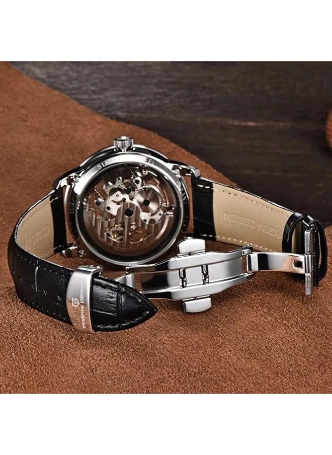 PAGANI DESIGN - Men's Skeleton Automatic Watches Genuine Leather Strap Waterproof Wrist Watch for Man Steampunk Luxury Clock with Deployment Clasp - Image 1