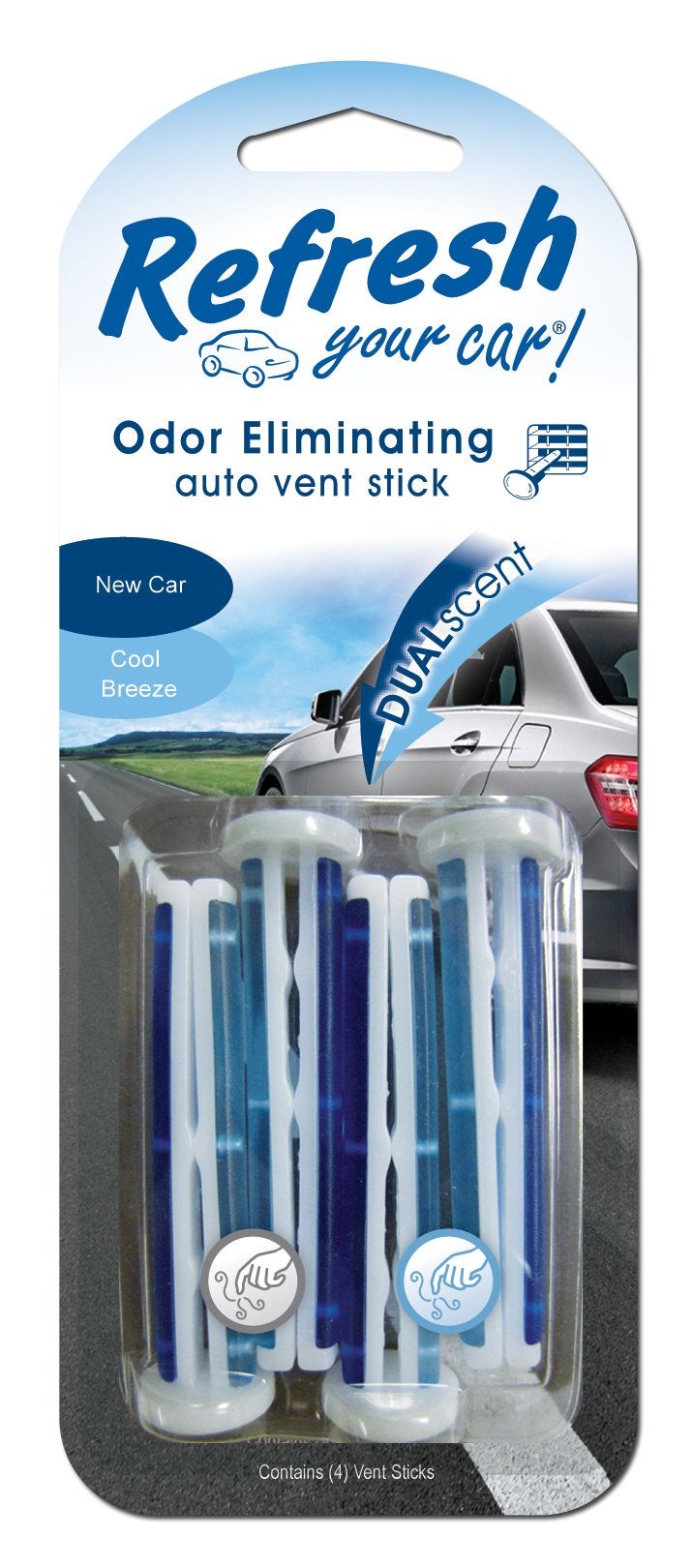 RefreshYourCar Refresh Your Car Car Air Freshener, Odor Eliminator, Set of 4 Auto Dual Scent Vent Sticks, New Car and Cool Breeze Scent, Refresh Your Car - Image 1