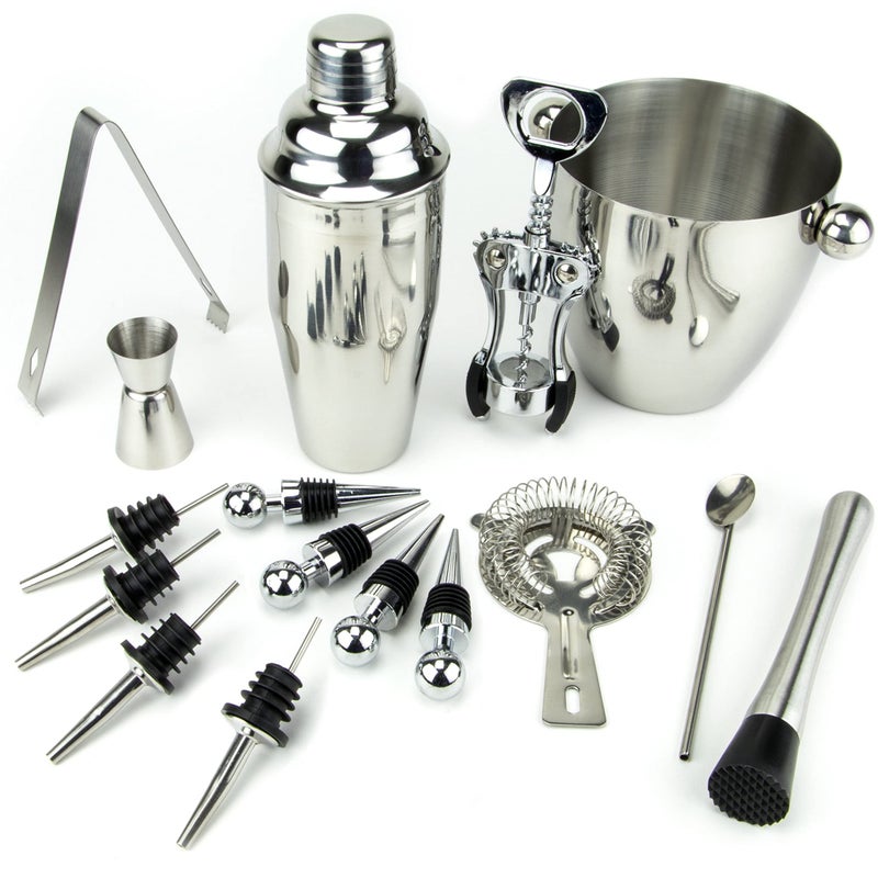 Cocktailor Home Bartender Kit 16piece Bar Set  Cocktail Mixing Tools and Martini Drink Shaker Set  StainlessSteel Barware  Bar Cart Accessories  24 oz Shaker Jigger Corkscrew Muddler Strainer  More 
