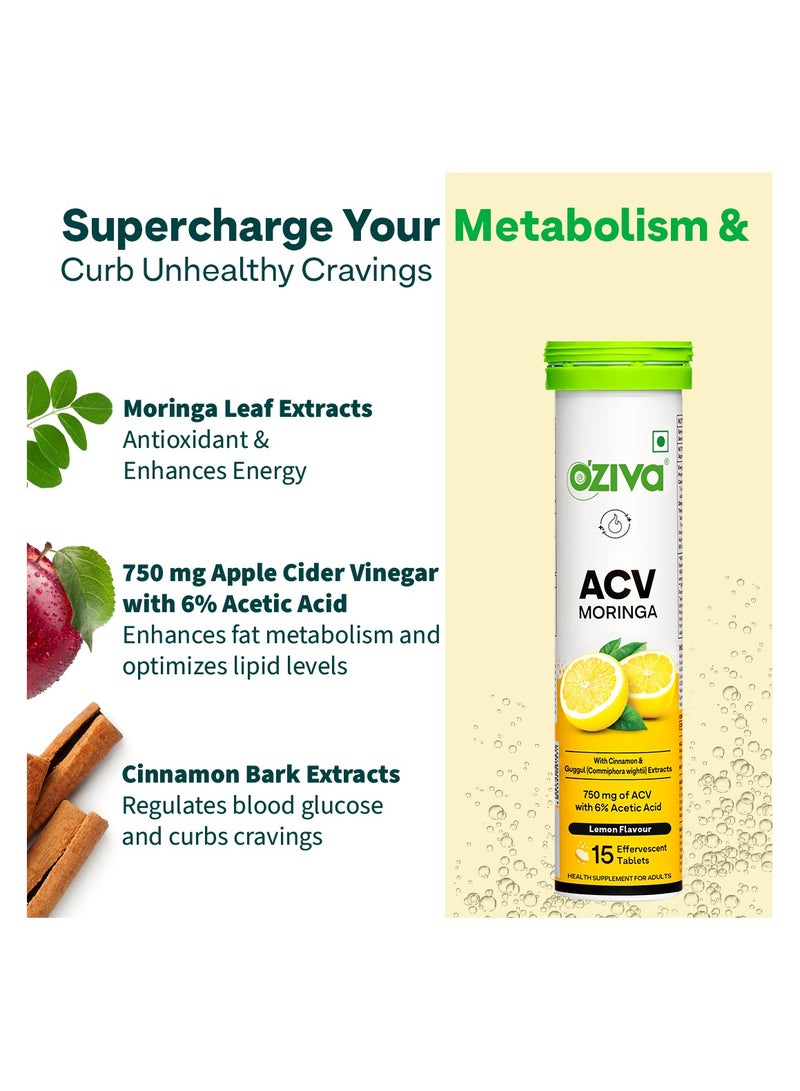 OZiva خل التفاح مع المورينغا | السيطرة على الرغبات | خل التفاح، القرفة، الجوجول | بدون مالتوديكسترين وبدون سكر مضاف - ليمون، عبوة من 4 (60 قرص) - Image 3