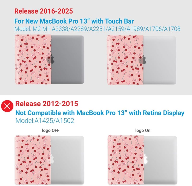I Benzer Compatible with 2025 2024 M2 MacBook Pro 13 Inch Case 2025-2016 M1 A2338 A2289 A2251 A2159 A1989 A1706 A1708, Hard Shell Case & Keyboard Cover for Mac Pro 13, Cherry, MT13-CHRY+1 - Image 4