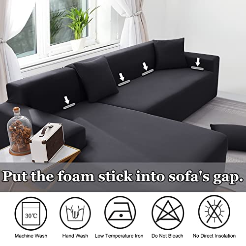 NAISI Couch Cover L Shape 2 Pieces Sofa Cover Soft Stretch Slipcovers with 2pcs Pillowcases Furniture Protector Sectional Couch Covers 3 Seater + 3 Seater(Dark Grey) - Image 4