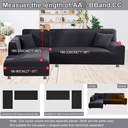 NAISI Couch Cover L Shape 2 Pieces Sofa Cover Soft Stretch Slipcovers with 2pcs Pillowcases Furniture Protector Sectional Couch Covers 3 Seater + 3 Seater(Dark Grey) - Image 5