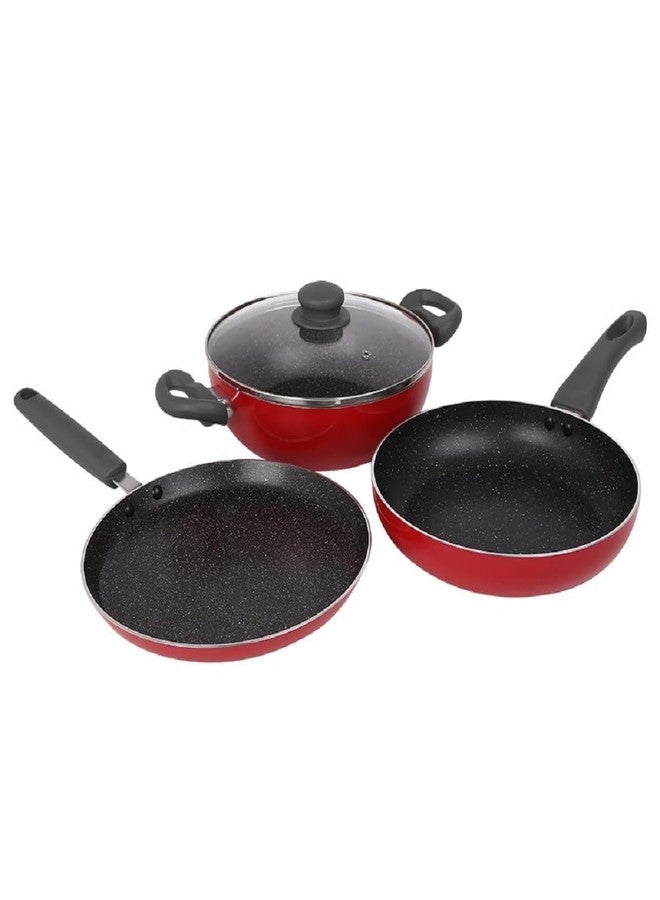 Drumstone (𝗦𝗽𝗲𝗰𝗶𝗮𝗹 𝟭𝟬 𝗬𝗲𝗮𝗿𝘀 𝗪𝗮𝗿𝗿𝗮𝗻𝘁𝘆) Granite Non-Stick Cookware Set: 5-Layer Coating, Omni Tawa, Fry Pan, Kadai with Lid, PFOA Free, Stay-Cool Handles, Gift-Ready - Image 1