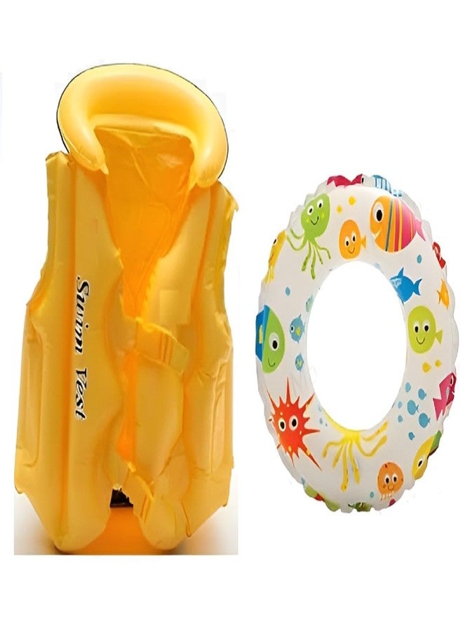 NELSTRAB Swimming Jacket & Swimming Ring Adjustable Float Inflatable Swim Vest Safety for Girls and Boys and Kids(3-6 Years)(Combo) - Image 1