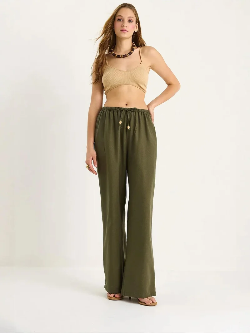Bianco Lucci LUCCI High Waist Wide Leg Pants with Drawstring