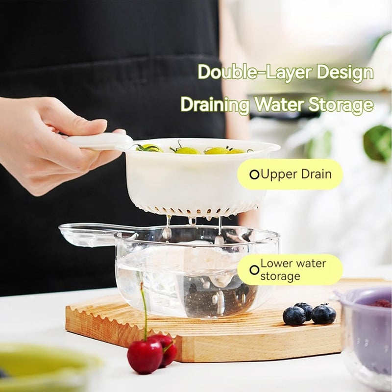 MVM Enterprise Small Fruit Colander Fruit Rinser Strainer Container DualLayer Vegetable Cutting and Draining Basket Watermelon Bowl with Strainer for Mini Berry and Tomato Grape Washer 1 pcs - Image 4