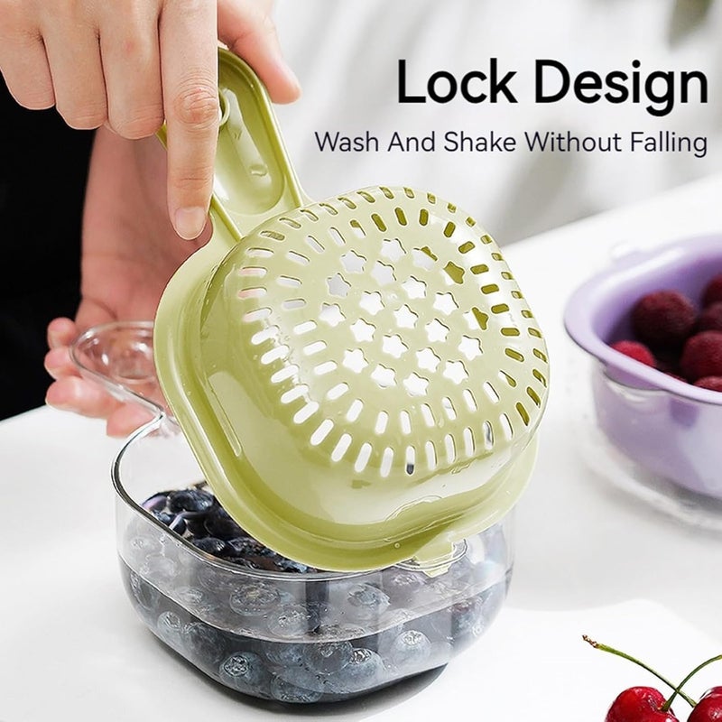 MVM Enterprise Small Fruit Colander Fruit Rinser Strainer Container DualLayer Vegetable Cutting and Draining Basket Watermelon Bowl with Strainer for Mini Berry and Tomato Grape Washer 1 pcs - Image 3