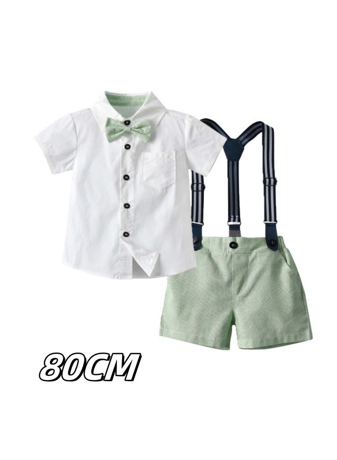 دوكو طقم ملابس مريح مكون من 3 قطع للأولاد الصغار، طقم ملابس مريح للأولاد الصغار، طقم قميص بأزرار بأكمام قصيرة وبنطال بحمالات مع ربطة عنق، زي رسمي للصيف، مناسب لحفلات الزفاف والعروض والأنشطة الرسمية - Image 5