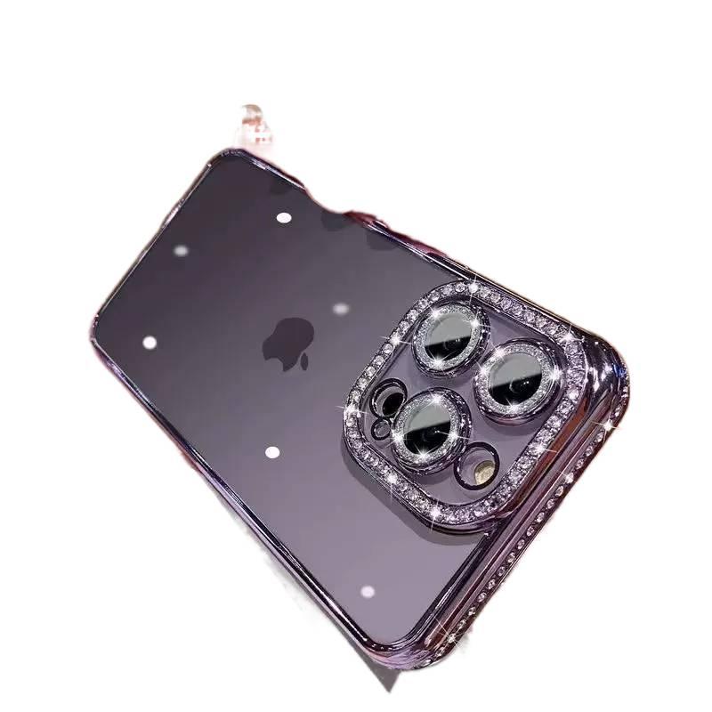 MS غطاء واقي بTPU لـ iPhone 15 / 15 Plus / 15 Pro / 15 Pro Max مع كريستال راينستون وبريق مع حماية العدسة مع مقاومة بصمات الأصابع باللون Gold بتفاصيل مرصعة من مادة TPU باللون الذهبي - Image 3