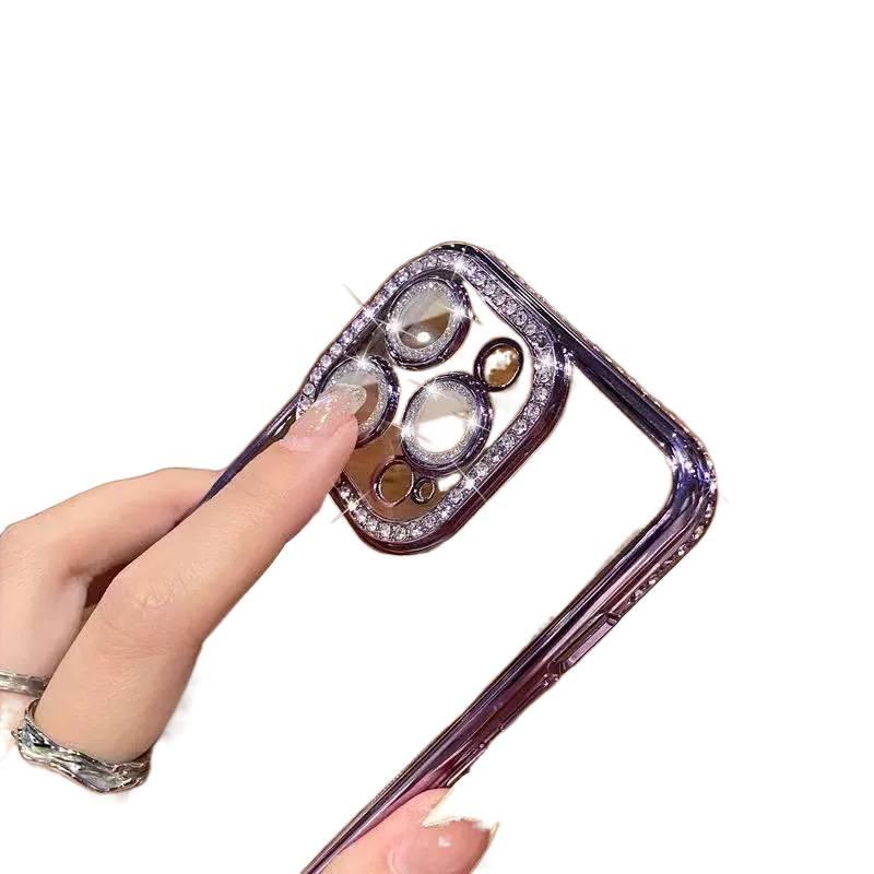 MS غطاء واقي بTPU لـ iPhone 15 / 15 Plus / 15 Pro / 15 Pro Max مع كريستال راينستون وبريق مع حماية العدسة مع مقاومة بصمات الأصابع باللون Gold بتفاصيل مرصعة من مادة TPU باللون الذهبي - Image 4