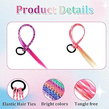 Ptwola 6 Pcs Braids Hair Extensions Colorful Wig Braid Rubber Bands Braided Rainbow Hair Rope Styling Ponytail Holders Hairpieces Cosplay Accessories for Dress Up Party Women Girls - Image 3