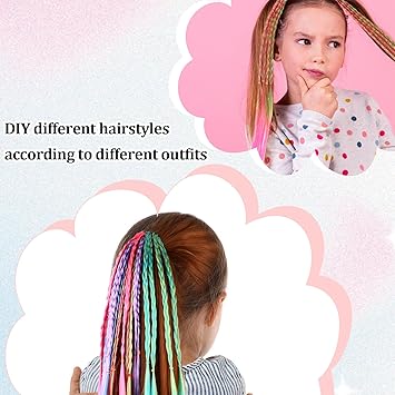 Ptwola 6 Pcs Braids Hair Extensions Colorful Wig Braid Rubber Bands Braided Rainbow Hair Rope Styling Ponytail Holders Hairpieces Cosplay Accessories for Dress Up Party Women Girls - Image 4