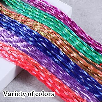 Ptwola 6 Pcs Braids Hair Extensions Colorful Wig Braid Rubber Bands Braided Rainbow Hair Rope Styling Ponytail Holders Hairpieces Cosplay Accessories for Dress Up Party Women Girls - Image 5