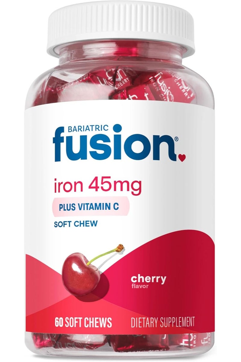 Bariatric Fusion مكمل الحديد الطري مع فيتامين C | بنكهة الكرز | فيتامين مضغ للمرضى الذين خضعوا لجراحة السمنة | خالي من الجلوتين | مكمل حديد للنساء والرجال | 60 حبة | إمداد لمدة شهرين - Image 1