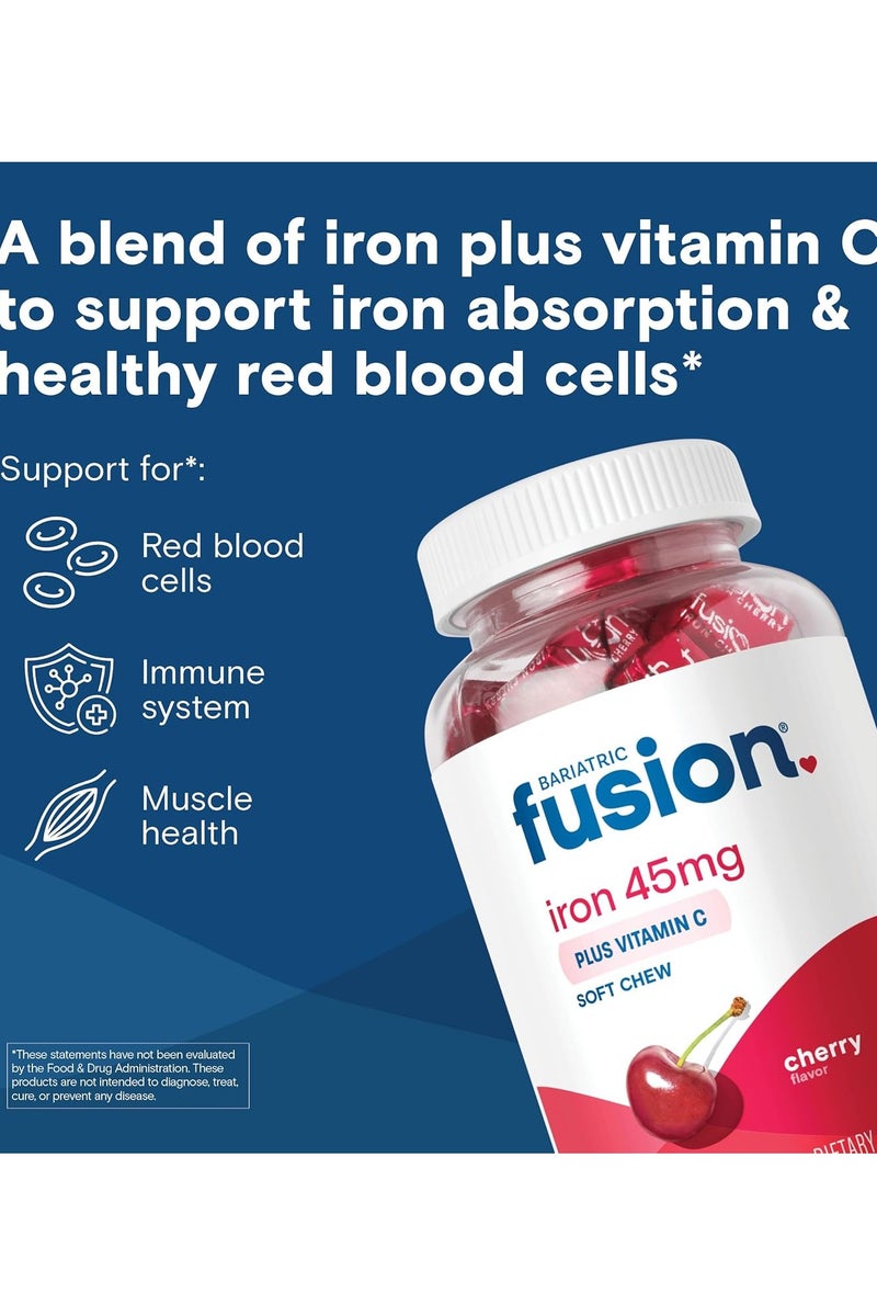 Bariatric Fusion مكمل الحديد الطري مع فيتامين C | بنكهة الكرز | فيتامين مضغ للمرضى الذين خضعوا لجراحة السمنة | خالي من الجلوتين | مكمل حديد للنساء والرجال | 60 حبة | إمداد لمدة شهرين - Image 3