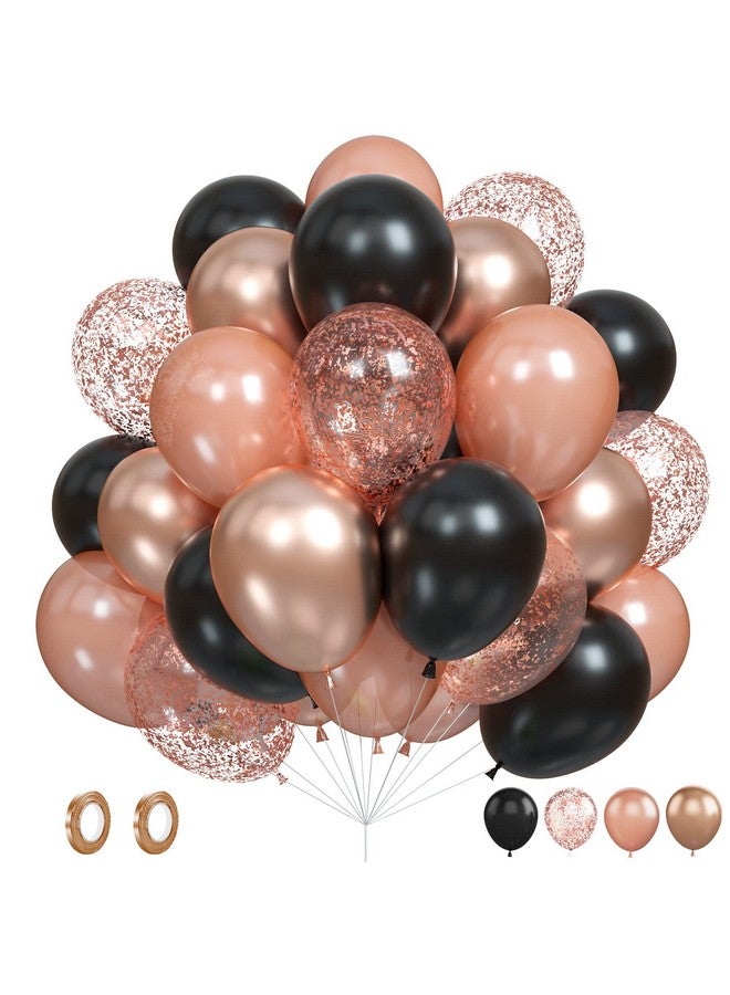Biapian Rose Gold Black Balloons Set 60Pcs Metallic Rose Gold Birthday Balloons Pearl Rose Gold Confetti Balloons Matte Black Latex Balloons Party Balloons For Birthday Baby Shower Wedding Party Decoration - Image 1