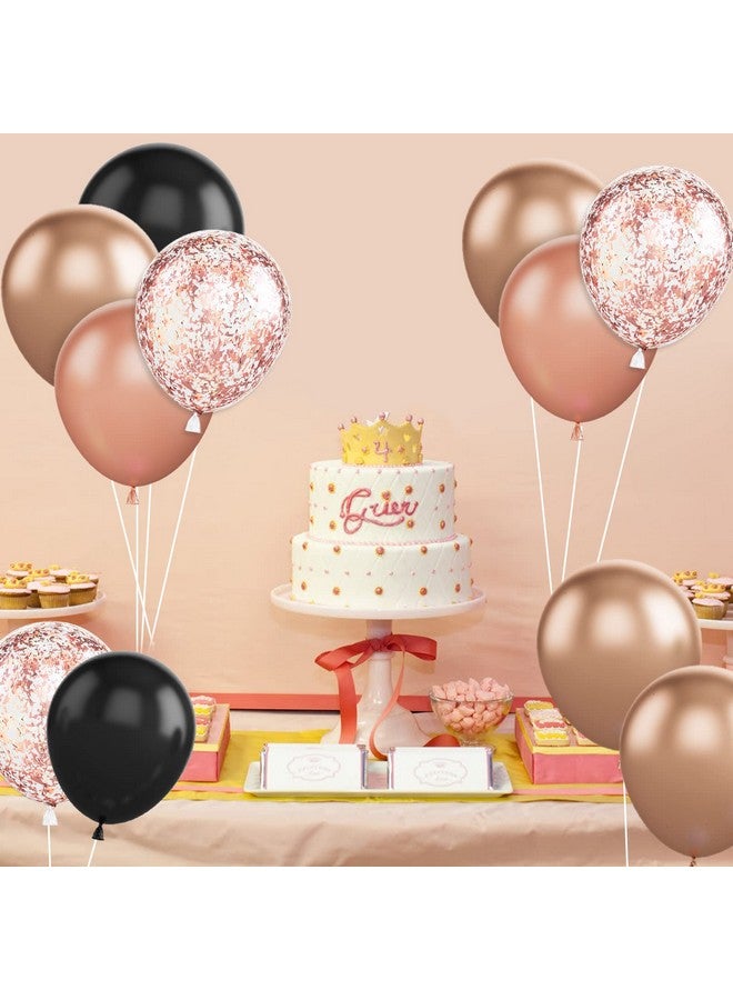 Biapian Rose Gold Black Balloons Set 60Pcs Metallic Rose Gold Birthday Balloons Pearl Rose Gold Confetti Balloons Matte Black Latex Balloons Party Balloons For Birthday Baby Shower Wedding Party Decoration - Image 4