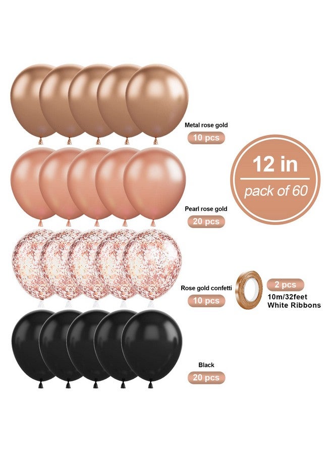 Biapian Rose Gold Black Balloons Set 60Pcs Metallic Rose Gold Birthday Balloons Pearl Rose Gold Confetti Balloons Matte Black Latex Balloons Party Balloons For Birthday Baby Shower Wedding Party Decoration - Image 2