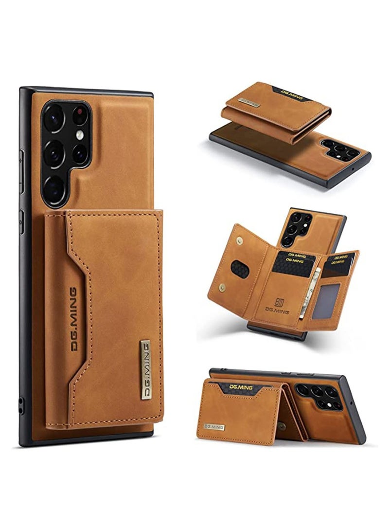 DGMING Protector for Samsung Galaxy S23 Ultra Wallet Case 2 in1 Detachable Leather Wallet Back Cover for Samsung Galaxy S23 Ultra Magnetic Wallet Protective Guard Shell with Stand Card Holder Light Brown - Image 1