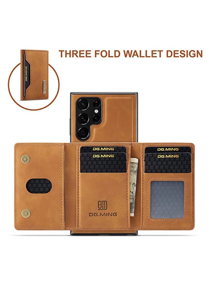 DGMING Protector for Samsung Galaxy S23 Ultra Wallet Case 2 in1 Detachable Leather Wallet Back Cover for Samsung Galaxy S23 Ultra Magnetic Wallet Protective Guard Shell with Stand Card Holder Light Brown - Image 4