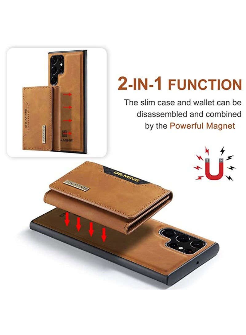 DGMING Protector for Samsung Galaxy S23 Ultra Wallet Case 2 in1 Detachable Leather Wallet Back Cover for Samsung Galaxy S23 Ultra Magnetic Wallet Protective Guard Shell with Stand Card Holder Light Brown - Image 3