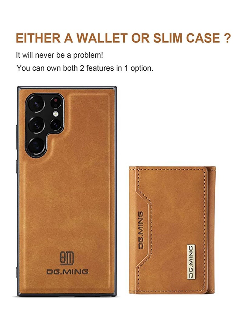 DGMING Protector for Samsung Galaxy S23 Ultra Wallet Case 2 in1 Detachable Leather Wallet Back Cover for Samsung Galaxy S23 Ultra Magnetic Wallet Protective Guard Shell with Stand Card Holder Light Brown - Image 2